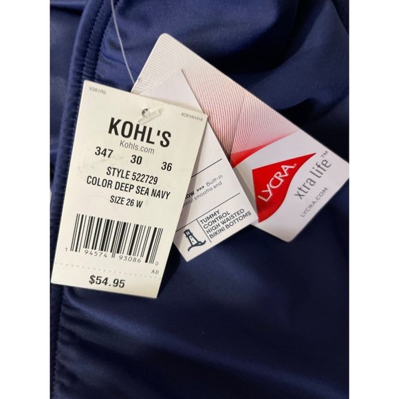 Lands End Swim Bikini Bottom Plus Size 26W High Waisted Tummy Slimming Blue NWT - Picture 8 of 10